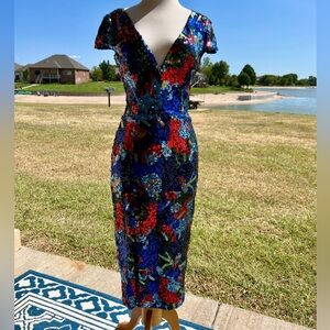 XS Dress The Population Sequin Cobalt Midi NWT